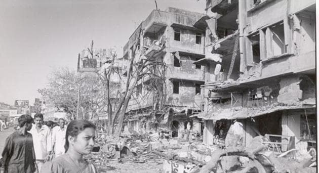 This file photo from 1993 shows a completely devastated building in Worli after one the explosions of the serial bomb blasts.(HT File Photo) This file photo from 1993 shows a completely devastated building in Worli after one the explosions of the serial bomb blasts.(HT File Photo)