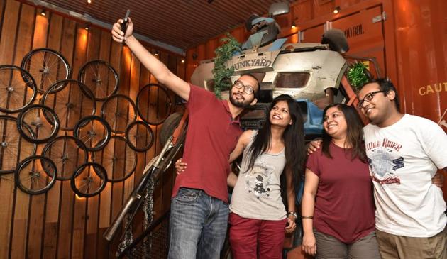 The Junkyard Cafe in Delhi has created selfie spots for trigger-happy guests(Saumya Khandelwal)