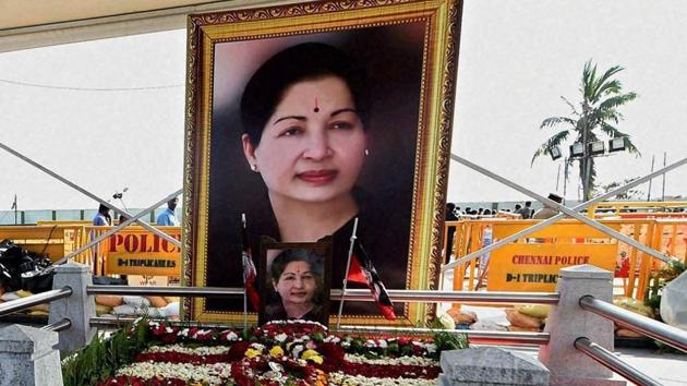 The spot where AIADMK chief Jayalalithaa was laid to rest, adjacent to the MGR Memorial in Chennai.(PTI Photo) The spot where AIADMK chief Jayalalithaa was laid to rest, adjacent to the MGR Memorial in Chennai.(PTI Photo)
