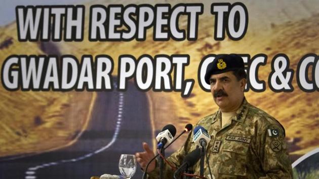 A file photo of former Pakistan Army Chief General Raheel Sharif addresses at a seminar on 'Prospects of Peace And Prosperity In Balochistan' in Gwadar. Sharif said China-Pakistan Economic Corridor (CPEC) is a deep manifestation of the time-tested relations between China and Pakistan. But there are foreign forces who are working to destabilise Pakistan and the project(AP) A file photo of former Pakistan Army Chief General Raheel Sharif addresses at a seminar on 'Prospects of Peace And Prosperity In Balochistan' in Gwadar. Sharif said China-Pakistan Economic Corridor (CPEC) is a deep manifestation of the time-tested relations between China and Pakistan. But there are foreign forces who are working to destabilise Pakistan and the project(AP)