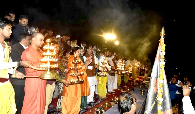 CM Shivraj Singh Chouhan performs ‘aarti’ of Ma Narmada in Mandla district. (File photo) CM Shivraj Singh Chouhan performs ‘aarti’ of Ma Narmada in Mandla district. (File photo)