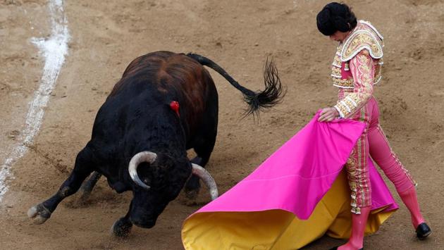 French bullfighter Sebastian Castella performs a pass. (Jaime Saldarriaga / REUTERS)