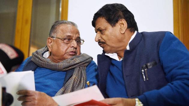 Samajwadi Party supremo Mulayam Singh Yadav and party's UP president Shivpal Singh Yadav during the expulsion announcement of CM Akhilesh Yadav and Ram Gopal Yadav, in Lucknow on Friday. (PTI) Samajwadi Party supremo Mulayam Singh Yadav and party's UP president Shivpal Singh Yadav during the expulsion announcement of CM Akhilesh Yadav and Ram Gopal Yadav, in Lucknow on Friday. (PTI)