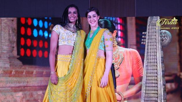 PV Sindhu (left) and Carolina Marin poses at the opening ceremony of Premier Badminton League (PBL) 2017. (PBL) PV Sindhu (left) and Carolina Marin poses at the opening ceremony of Premier Badminton League (PBL) 2017. (PBL)