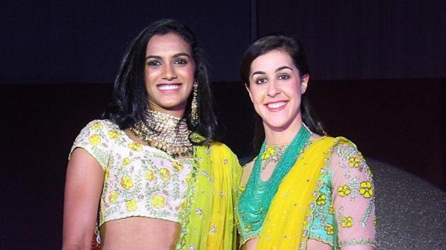 PV Sindhu poses with Carolina Marin. (PBL) PV Sindhu poses with Carolina Marin. (PBL)