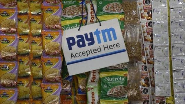An advertisement board displaying a QR code for Paytm, a digital wallet company, is seen placed at a provision store at Sion in Mumbai.(Kunal Patil/ Hindustan Times) An advertisement board displaying a QR code for Paytm, a digital wallet company, is seen placed at a provision store at Sion in Mumbai.(Kunal Patil/ Hindustan Times)