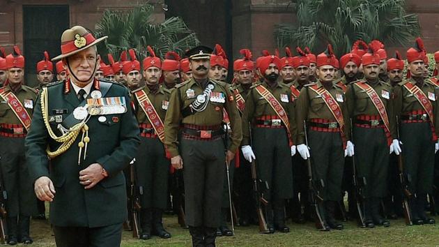 New army chief General Bipin Rawat during the guard of honour at South Block in New Delhi on Sunday. (PTI) New army chief General Bipin Rawat during the guard of honour at South Block in New Delhi on Sunday. (PTI)