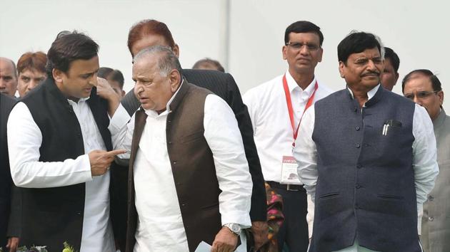 Samajwadi Party supremo Mulayam Singh Yadav, Uttar Pradesh CM Akhilesh Yadav and SP's UP chief Shivpal Singh Yadav during a function to start the trial run of Lucknow Metro in Lucknow on December 1.(PTI) Samajwadi Party supremo Mulayam Singh Yadav, Uttar Pradesh CM Akhilesh Yadav and SP's UP chief Shivpal Singh Yadav during a function to start the trial run of Lucknow Metro in Lucknow on December 1.(PTI)