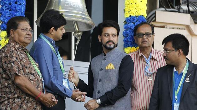 Anurag Thakur ringing the match bell on Day 4 of the second Test between India and New Zealand at the Eden Gardens in Kolkata on October 3, 2016. Thakur has been removed by the Supreme Court for not complying with the Lodha panel recommendations.(BCCI)