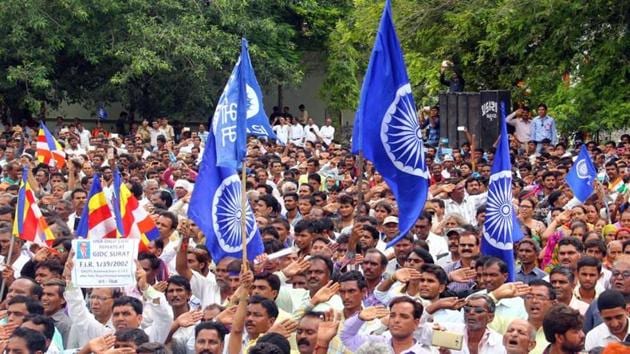 A Dalit rally in Una in Gujarat in this file photo from August 15, 2016. If today Dalits are able to seek a space in the state structure, in power corridors, it is because they are able to organise themselves as a ‘votebank’ -- that much abused term.(Siddharaj Solanki/ Hindustan Times)