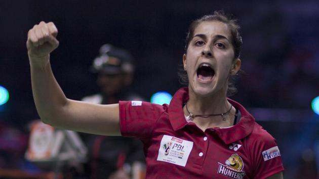 Carolina Marin of Hyderabad Hunters celebrates after defeating Awadhe Warriors Saina Nehwal during the women's singles of Premier Badminton League (PBL). (AP) Carolina Marin of Hyderabad Hunters celebrates after defeating Awadhe Warriors Saina Nehwal during the women's singles of Premier Badminton League (PBL). (AP)