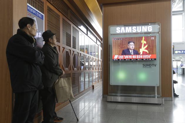 South Koreans watch a TV news program showing North Korean leader Kim Jong Un's New Year speech, at the Seoul Railway Station in Seoul. North Korea's development of banned long-range missiles is in "final stages," the country's leader Kim was quoted as saying in his New Year's message. (AP Photo) South Koreans watch a TV news program showing North Korean leader Kim Jong Un's New Year speech, at the Seoul Railway Station in Seoul. North Korea's development of banned long-range missiles is in "final stages," the country's leader Kim was quoted as saying in his New Year's message. (AP Photo)