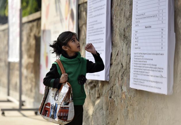 Unaware of the different eligibility criteria for sought-after schools, parents and children lined up outside campuses early on Monday morning. (Ravi Choudhary/HT Photo) Unaware of the different eligibility criteria for sought-after schools, parents and children lined up outside campuses early on Monday morning. (Ravi Choudhary/HT Photo)