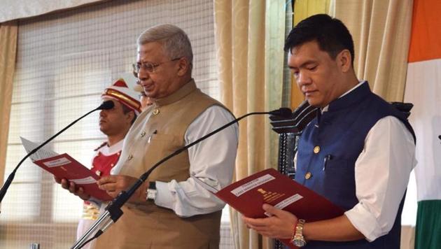 Pema Khandu was sworn in as Arunachal’s chief minister on July 17, 2016. On December 29, 2016, Khandu was suspended by his party. A day later, Khandu joined the BJP with 33 MLAs. (Rahul karmakar/HT File Photo) Pema Khandu was sworn in as Arunachal’s chief minister on July 17, 2016. On December 29, 2016, Khandu was suspended by his party. A day later, Khandu joined the BJP with 33 MLAs. (Rahul karmakar/HT File Photo)