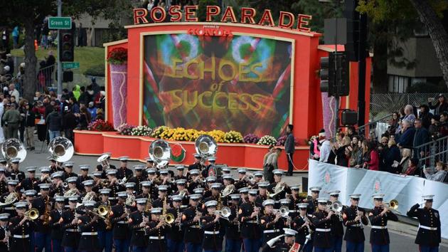 The United States Marine Corps West Coast Composite Band marches in the Rose Parade. (AFP Photo) The United States Marine Corps West Coast Composite Band marches in the Rose Parade. (AFP Photo)