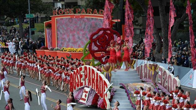 The ‘Rose Cast’ of 250 performers opens the 128th Rose Parade in Pasadena. (AFP Photo) The ‘Rose Cast’ of 250 performers opens the 128th Rose Parade in Pasadena. (AFP Photo)