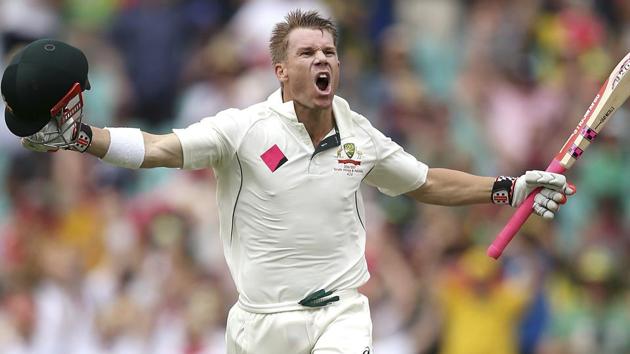 David Warner matched Sir Don Bradman’s feat as he became the fifth player in history to score a century before lunch on the first day of a Test match. (AP)