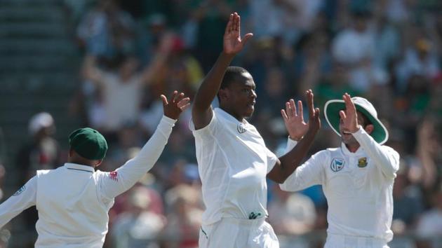 South African bowler Kagiso Rabada (C) celebrates the dismissal of Sri Lanka batsman Dinesh Chandimal (not in picture) during the second Test between South Africa and Sri Lanka. (AFP) South African bowler Kagiso Rabada (C) celebrates the dismissal of Sri Lanka batsman Dinesh Chandimal (not in picture) during the second Test between South Africa and Sri Lanka. (AFP)