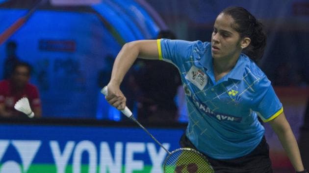 Saina Nehwal of Awadhe Warriors returns a shot to Spanish player Carolina Marin of Hyderabad Hunters during the women's singles of Premier Badminton League (PBL) in Hyderabad. (AP) Saina Nehwal of Awadhe Warriors returns a shot to Spanish player Carolina Marin of Hyderabad Hunters during the women's singles of Premier Badminton League (PBL) in Hyderabad. (AP)