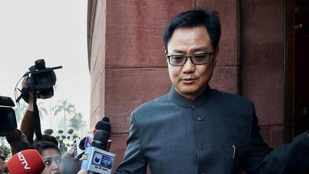 MoS for Home Kiren Rijiju at Parliament House during the winter session.(PTI File Photo) MoS for Home Kiren Rijiju at Parliament House during the winter session.(PTI File Photo)