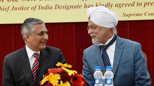 Outgoing Chief Justice of India Justice TS Thakur with CJI-designate Justice JS Khehar at his farewell ceremony in New Delhi on Tuesday. (PTI) Outgoing Chief Justice of India Justice TS Thakur with CJI-designate Justice JS Khehar at his farewell ceremony in New Delhi on Tuesday. (PTI)