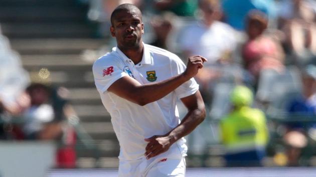 South African bowler Vernon Philander fields on his bowling during the second Test cricket match between South Africa and Sri Lanka on January 4, 2017 at the Newlands Cricket Stadium in Cape Town.(AFP)