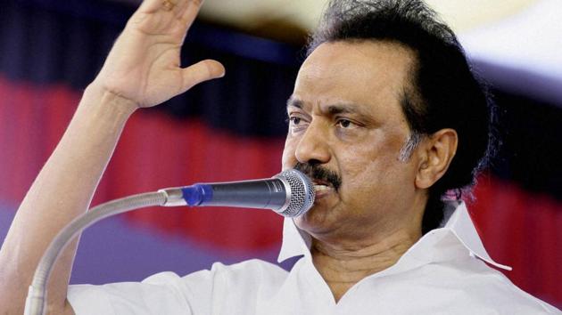 DMK treasurer MK Stalin addresses a party meeting in Coimbatore. The 63-year-old was made working president of the party on January 4, 2017.(PTI File Photo)