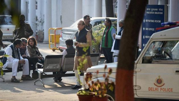 TMC MPs at Tughlak Road police station after they were taken into police custody in New Delhi January 4. (PTI Photo) TMC MPs at Tughlak Road police station after they were taken into police custody in New Delhi January 4. (PTI Photo)