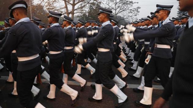 Indian Air Force soldiers march near the India Gate monument ahead of the Republic Day parade in New Delhi, India, Thursday, Jan. 5, 2017. Indian celebrates Republic Day on Jan. 26. (/Tsering Topgyal / AP)