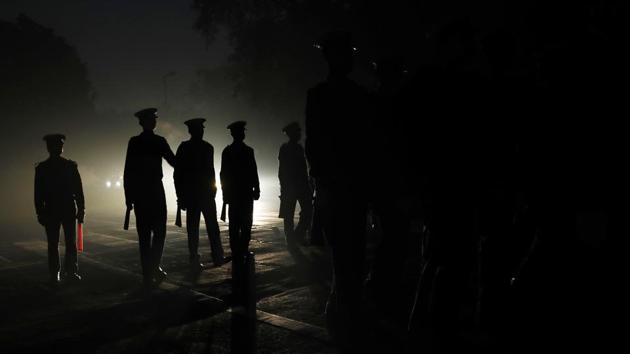 Indian Coast Guard soldiers march during an early morning practice ahead of the Republic Day parade in New Delhi, India, Thursday, Jan. 5, 2017. India celebrates Republic Day on Jan. 26, marking the day that its constitution came into effect in 1950. (Tsering Topgyal / AP)