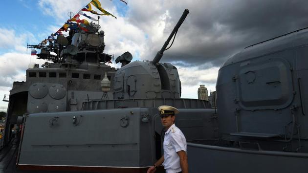 A Russian anti-submarine ship is one of two currently in Manila for war games with the Philippine navy (AFP) A Russian anti-submarine ship is one of two currently in Manila for war games with the Philippine navy (AFP)