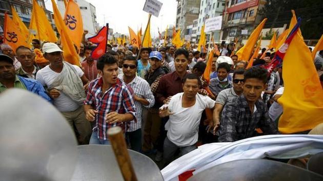 File photo of riot police holding back demonstrators during a protest in Kathmandu in November 2015. (Reuters) File photo of riot police holding back demonstrators during a protest in Kathmandu in November 2015. (Reuters)