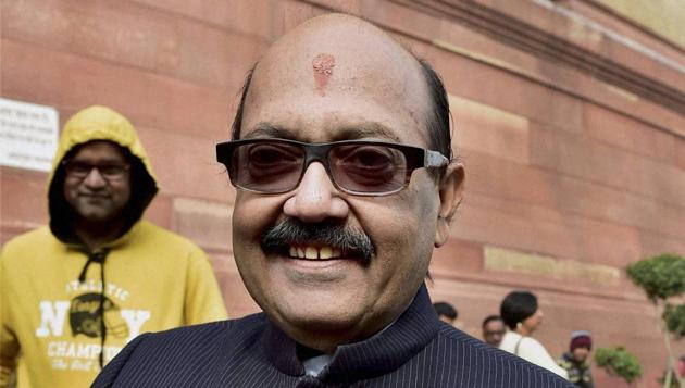 Samajwadi Party member Amar Singh shows his special pens at Parliament House in New Delhi on Wednesday during the winter session. (PTI file photo) Samajwadi Party member Amar Singh shows his special pens at Parliament House in New Delhi on Wednesday during the winter session. (PTI file photo)