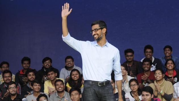 The Google CEO interacting with students at IIT Kharagpur campus on Thursday.(Samir Jana)