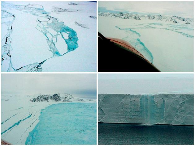 FILE PHOTO: A combination of aerial photographs of parts of the Larsen B shelf in the Antarctic show different aspects of the final stages of the collapse. Satellite images have also revealed that sea ice in the Arctic Ocean is at the lowest extent ever recorded. (REUTERS) FILE PHOTO: A combination of aerial photographs of parts of the Larsen B shelf in the Antarctic show different aspects of the final stages of the collapse. Satellite images have also revealed that sea ice in the Arctic Ocean is at the lowest extent ever recorded. (REUTERS)