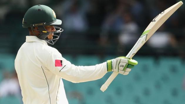 Usman Khawaja celebrated his fifty with a dab during the third Test between Australia and Pakistan in Sydney and the manner of his celebration has created some controversy.(Getty Images)