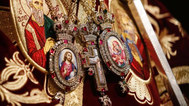 Greek Orthodox Patriarch of Jerusalem Theophilos III leads a midnight mass at the Church of the Nativity in the biblical West Bank town of Bethlehem, in the traditional birthplace of Jesus Christ. Eastern Christians celebrate Christmas on January 7, while those in the West observe it on December 25 due to differences between the Julian and Gregorian calendars. (MUSA AL SHAER/AFP)