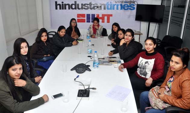 Women artists at the HT ofiice in Dehradun on Saturday. (Vinay Santopsh Kumar/HT Photo) Women artists at the HT ofiice in Dehradun on Saturday. (Vinay Santopsh Kumar/HT Photo)