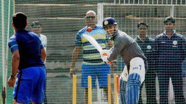 Apart from long batting sessions, Mahendra Singh Dhoni also gave some wicket-keeping tips to India Under-19 and Jharkhand ’keeper Ishan Kishan, sharing some drills as well. (PTI) Apart from long batting sessions, Mahendra Singh Dhoni also gave some wicket-keeping tips to India Under-19 and Jharkhand ’keeper Ishan Kishan, sharing some drills as well. (PTI)