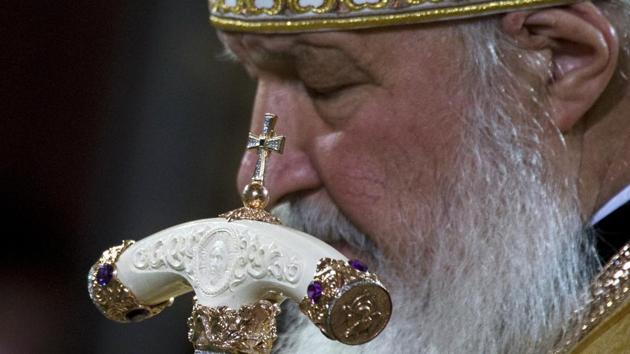 Russian Orthodox Patriarch Kirill serves the Christmas Mass in the Christ the Savior Cathedral as Orthodox Christians celebrate Christmas in accordance with the Julian calendar. (Ivan Sekretarev/AP)