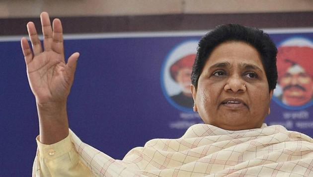 BSP supremo Mayawati addressing district presidents, zonal coordinators and party candidates at party office in Lucknow on Saturday.(PTI Photo)