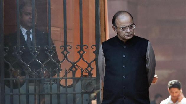 Finance minister Arun Jaitley after a cabinet meeting at South Block in New Delhi.(PTI File)