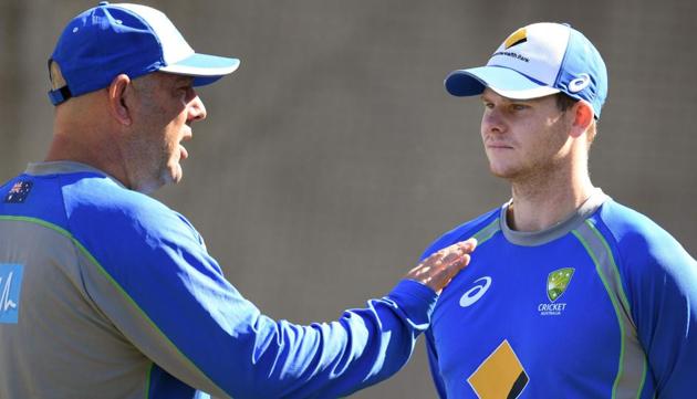 Australia cricket team coach Darren Lehmann (left) and captain Steve Smith will have to mentally prepare their players for a “grinding” tour of India starting next month.(AFP)