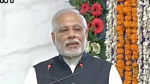PM Narendra Modi speaking at ‘bhoomi poojan’ of redevelopment of Gandhinagar railway station complex (Twitter/PMOIndia) PM Narendra Modi speaking at ‘bhoomi poojan’ of redevelopment of Gandhinagar railway station complex (Twitter/PMOIndia)