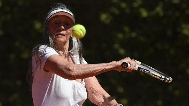 Senior tennis player Ana Obarrio, 83, hits the ball during a tennis match in Hurlingham, Buenos Aires. (AFP Photo) Senior tennis player Ana Obarrio, 83, hits the ball during a tennis match in Hurlingham, Buenos Aires. (AFP Photo)