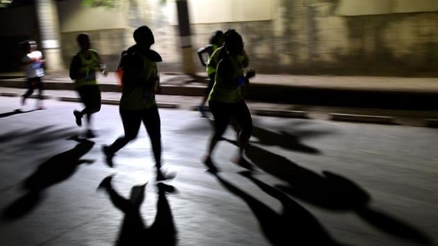 Participants inching closer towards the finish line.  (Pratik Chorge/HT) 