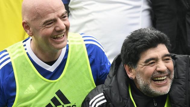 Diego Maradona backed FIFA President Gianni Infantino’s controversial proposal to expand the World Cup to 48 teams, a day before world football’s powerful governing council faces a key decision on the issue (AP) Diego Maradona backed FIFA President Gianni Infantino’s controversial proposal to expand the World Cup to 48 teams, a day before world football’s powerful governing council faces a key decision on the issue (AP)