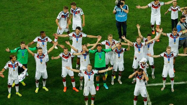 German players celebrate after their victory in the FIFA World Cup final vs Argentina at The Maracana Stadium in Rio de Janeiro on July 13, 2014.(AFP)