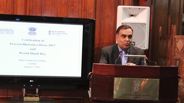 India’s high commissioner to the UK, YK Sinha, at the event held in the Gandhi Hall of the high commission in London. (HT Photo) India’s high commissioner to the UK, YK Sinha, at the event held in the Gandhi Hall of the high commission in London. (HT Photo)