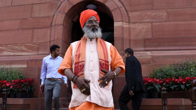 File photo of BJP MP lok Sabha Sakshi Maharaj at Parliament House. The Election Commission has issued a notice to the MP for his controversial remarks on India’s population growth. (Arun Sharma/HT Photo) File photo of BJP MP lok Sabha Sakshi Maharaj at Parliament House. The Election Commission has issued a notice to the MP for his controversial remarks on India’s population growth. (Arun Sharma/HT Photo)